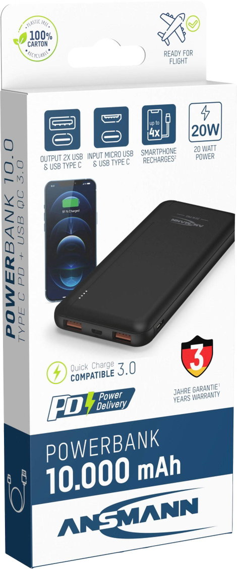 Ansmann PB320PD Powerbank 10000 mAh Power Delivery Lítiumion USB-A, USB-C® Fekete 9. kép