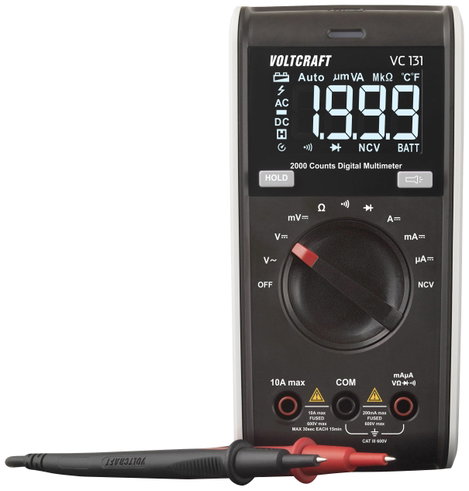 Digitális kézi multiméter CAT III 250 V 2000 digit, Voltcraft VC131