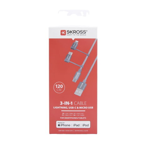 Skross USB kábel USB 2.0 USB-A dugó 1.20 m Space szürke Kerek, Hajlékony, Anyag köpeny SKCA00143-112 4. kép