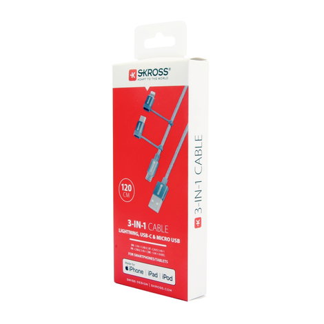 Skross USB kábel USB 2.0 USB-A dugó 1.20 m Space szürke Kerek, Hajlékony, Anyag köpeny SKCA00143-112 5. kép