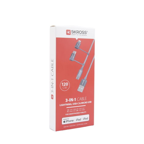 Skross USB kábel USB 2.0 USB-A dugó 1.20 m Space szürke Kerek, Hajlékony, Anyag köpeny SKCA00143-112 6. kép