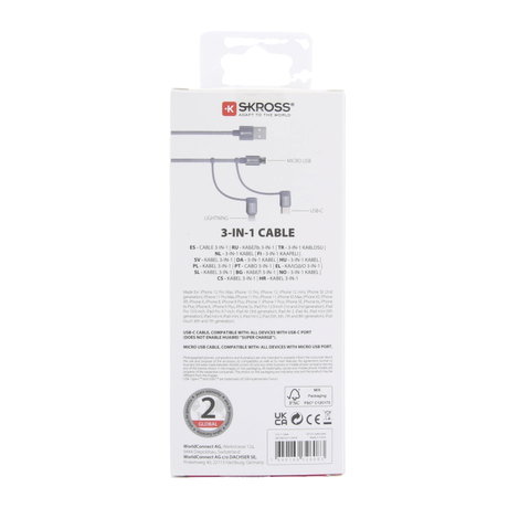 Skross USB kábel USB 2.0 USB-A dugó 1.20 m Space szürke Kerek, Hajlékony, Anyag köpeny SKCA00143-112 7. kép