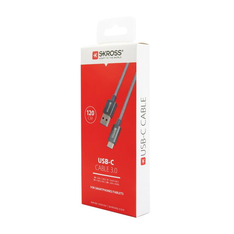 Skross USB kábel USB 3.2 Gen1 (USB 3.0 / USB 3.1 Gen1) USB-A dugó 1.20 m Space szürke Kerek, Hajléko 4. kép