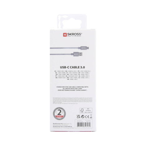 Skross USB kábel USB 3.2 Gen1 (USB 3.0 / USB 3.1 Gen1) USB-A dugó 1.20 m Space szürke Kerek, Hajléko 7. kép