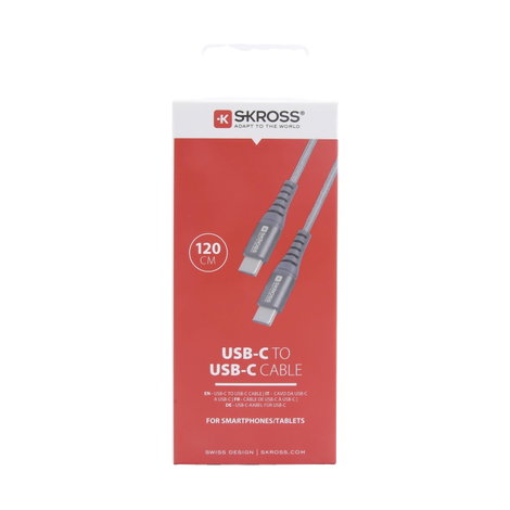 Skross USB kábel USB 2.0 USB-C® dugó, USB-C® dugó 1.20 m Space szürke Kerek, Hajlékony, Anyag köpeny 4. kép