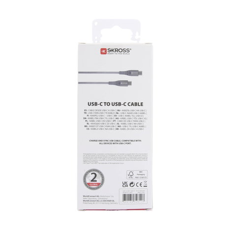 Skross USB kábel USB 2.0 USB-C® dugó, USB-C® dugó 1.20 m Space szürke Kerek, Hajlékony, Anyag köpeny 7. kép