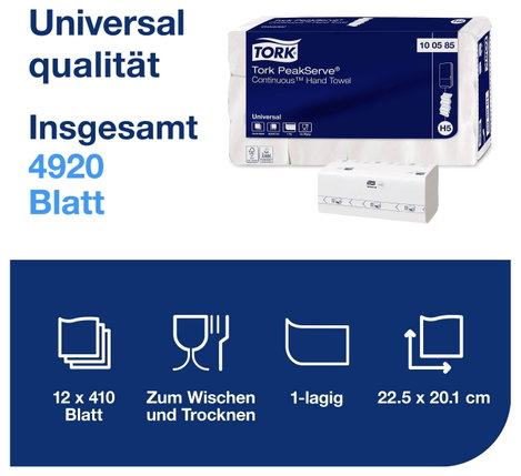 TORK 100585 PeakServe® Papír kéztörlők Fehér 4920 db 2. kép