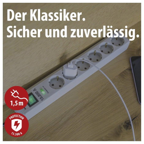 Túlfeszültség ellen védett elosztó, 6 részes, kapcsolóval, Brennenstuhl 1159700015 2. kép