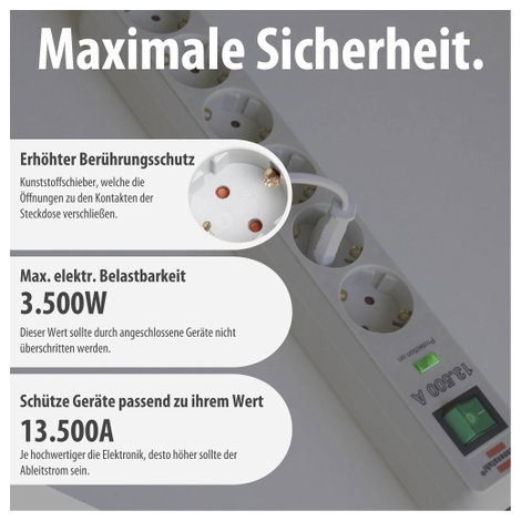 Túlfeszültség ellen védett elosztó, 6 részes, kapcsolóval, Brennenstuhl 1159700015 5. kép