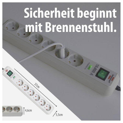 Túlfeszültség ellen védett elosztó, 6 részes, kapcsolóval, Brennenstuhl 1159700015 6. kép