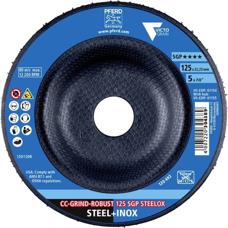 PFERD 64195126 CC-GRIND-ROBUST 125 SGP STEELOX Csiszolókorong Ø 125 mm Furat átmérő 22.23 mm 10 db 2. kép