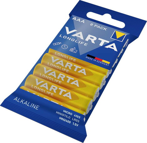Mikroelem AAA, alkáli mangán, 1,5V, 8 db, Varta Longlife LR03, AAA, LR3, AM4M8A, AM4, S 3. kép