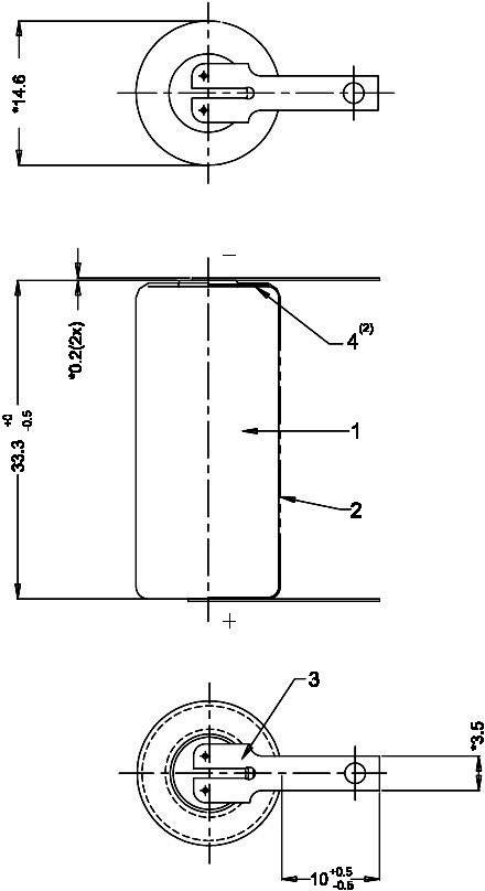 2/3 AA lítium elem, forrasztható, 3V 1350 mAh, forrfüles, 15 x 33 mm, Varta CR 2/3 AA LF 2. kép