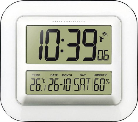 Digitális rádiójel vezérelt falióra, 280x245x32 mm, fehér/ezüst, Techno Line WS 8006