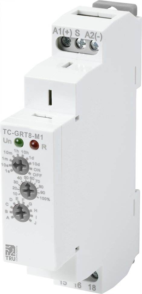 Multifunkciós időrelé 1 mp - 10 nap, 1x váltó, 12 V/DC 240 V/AC, TRU Components TC-9963308