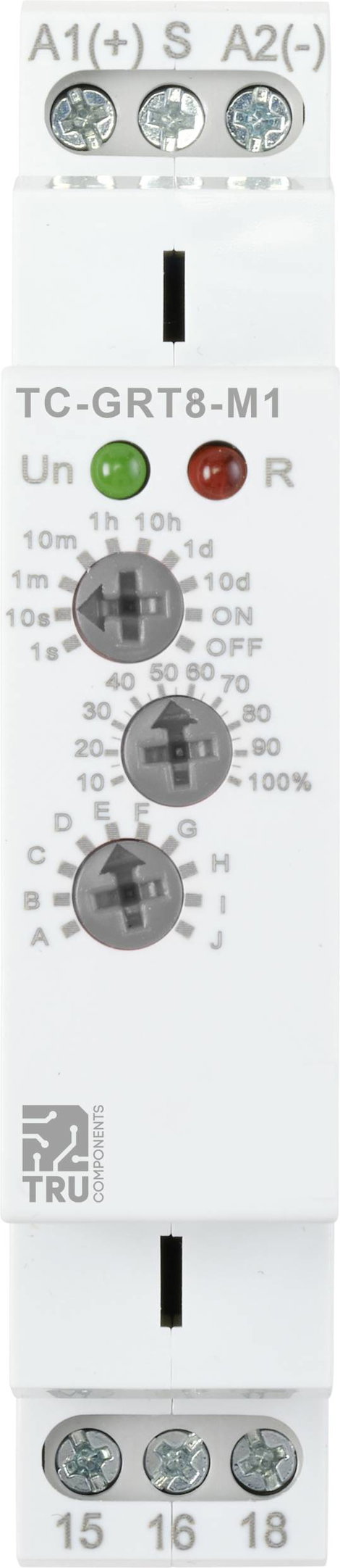 Multifunkciós időrelé 1 mp - 10 nap, 1x váltó, 12 V/DC 240 V/AC, TRU Components TC-9963308 2. kép