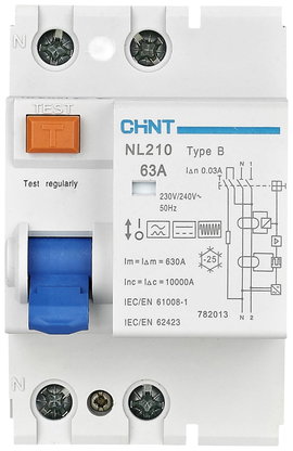 Chint 782011 NL210 1PN 25A 30mA B 10kA FI védőkapcsoló B/10 kA 1 pólusú 25 A 0.03 A 240 V