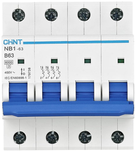 Chint 179728 NB1-63 4P B16 6kA DB Vezeték védőkapcsoló 4 pólusú 16 A 240 V, 415 V
