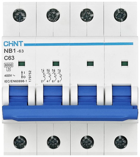 Chint 179745 NB1-63 4P C25 6kA DB Vezeték védőkapcsoló 4 pólusú 25 A 240 V, 415 V