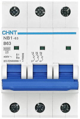 Chint 179695 NB1-63 3P B6 6kA DB Vezeték védőkapcsoló 3 pólusú 6 A 240 V, 415 V