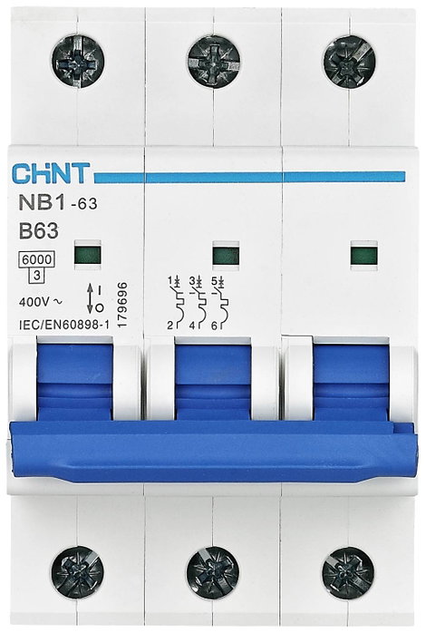 Chint 179695 NB1-63 3P B6 6kA DB Vezeték védőkapcsoló 3 pólusú 6 A 240 V, 415 V
