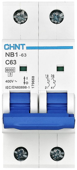 Chint 179666 NB1-63 2P C50 6kA DB Vezeték védőkapcsoló 2 pólusú 50 A 240 V, 415 V