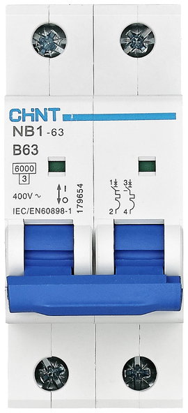 Chint 179654 NB1-63 2P B63 6kA DB Vezeték védőkapcsoló 2 pólusú 63 A 240 V, 415 V