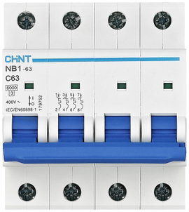 Chint 179752 NB1-63 4P C63 6kA DB Vezeték védőkapcsoló 4 pólusú 63 A 240 V, 415 V
