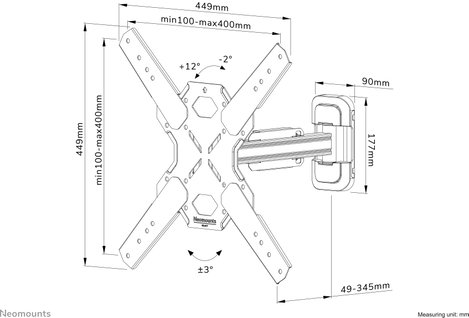 Neomounts WL40S-840BL14 Draai- en Kantelbare TV Beugel TV fali tartó 81,3 cm (32) - 165,1 cm (65) Dö 16. kép