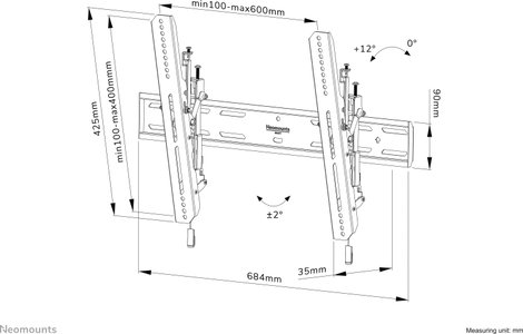 Neomounts WL35S-850BL16 Kantelbare Platte TV Beugel TV fali tartó 109,2 cm (43) - 190,5 cm (75) Dönt 16. kép