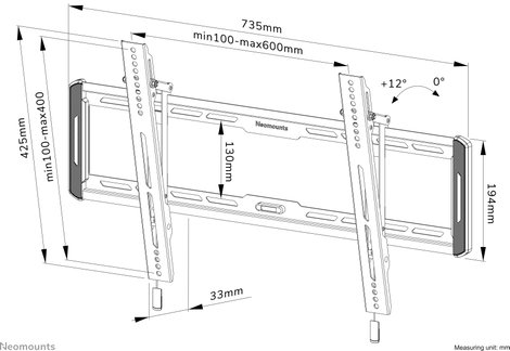 Neomounts WL35-550BL16 TV fali tartó 101,6 cm (40) - 190,5 cm (75) Dönthető 16. kép