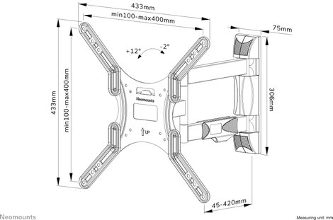 Neomounts WL40-550BL14 Draai- en Kantelbare TV Beugel TV fali tartó 81,3 cm (32) - 139,7 cm (55) Dön 13. kép