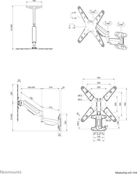Neomounts WL70-550BL14 Monitorbeugel Muurmontage TV fali tartó 81,3 cm (32) - 139,7 cm (55) Dönthető 13. kép