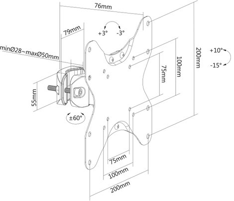 Neomounts FL40-430BL12 buis/paal Monitorbeugel TV fali tartó 81,3 cm (32) - 106,7 cm (42) Dönthető + 10. kép