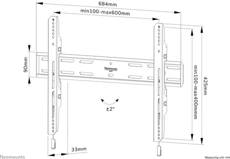 Neomounts WL30S-850BL16 Platte TV Beugel TV fali tartó 101,6 cm (40) - 190,5 cm (75) Merev 15. kép