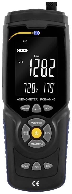 PCE Instruments Anemométer 0.3 - 45 m/s Hőmérsékletmérő funkcióval 3. kép