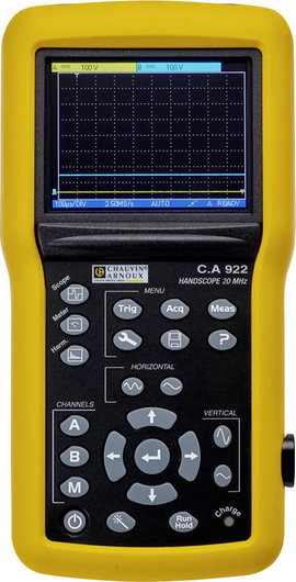 Chauvin Arnoux C.A 922 Kézi oszcilloszkóp 20 MHz 2 csatornás 2 GSa/mp 2.5 kpts 9 bit Kézi készülék, 