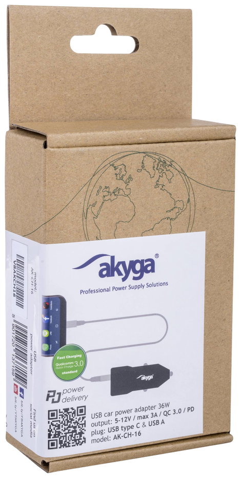 Akyga AK-CH-16 Autós töltőkészülék USB-A, USB-C® 4. kép