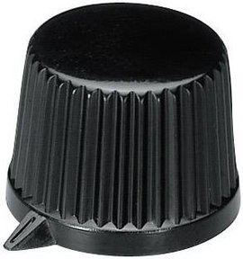 Fröcsöntött forgatógomb mutatóval, 6 mm-es tengelyre, fekete, 19,9 x 6 x 16 x 15,5 x 3,5 x 12,2 x 13