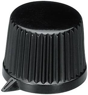 Fröcsöntött forgatógomb mutatóval, 6 mm-es tengelyre, fekete, 19,9 x 6 x 16 x 15,5 x 3,5 x 12,2 x 13