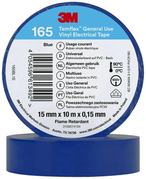 3M Temflex™ 165 165BL1E Szigetelőszalag Temflex™ 165 Kék (H x Sz) 10 m x 15 mm 1 db