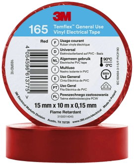 3M Temflex™ 165 165RD1E Szigetelőszalag Temflex™ 165 Piros (H x Sz) 10 m x 15 mm 1 db