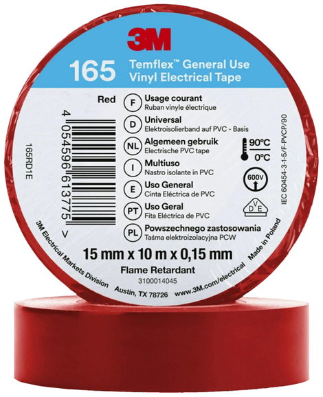 3M Temflex™ 165 165RD1E Szigetelőszalag Temflex™ 165 Piros (H x Sz) 10 m x 15 mm 1 db
