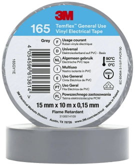 3M Temflex™ 165 165GY1E Szigetelőszalag Temflex™ 165 Szürke (H x Sz) 10 m x 15 mm 1 db