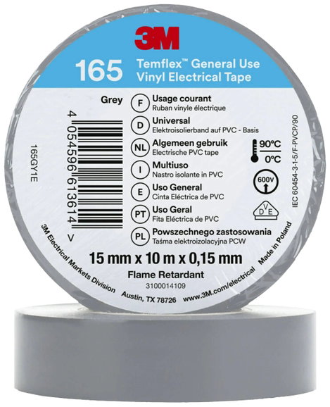 3M Temflex™ 165 165GY1E Szigetelőszalag Temflex™ 165 Szürke (H x Sz) 10 m x 15 mm 1 db