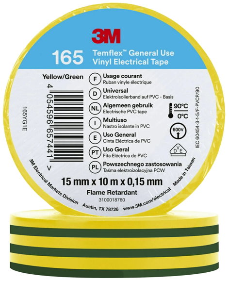3M Temflex™ 165 165YG1E Szigetelőszalag Temflex™ 165 Sárga (H x Sz) 10 m x 15 mm 1 db