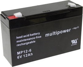 multipower PB-6-12-6,35 Ólomakku 6 V 12 Ah Ólom-vlies (AGM) (Sz x Ma x Mé) 151 x 99 x 50 mm 6,35 mm-