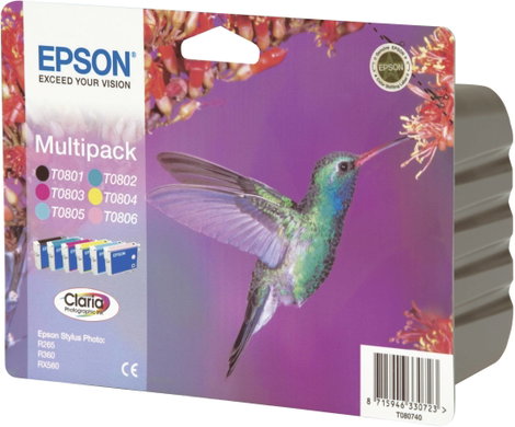Epson Tinta T0807 Eredeti Fekete, Cián, Bíbor, Sárga, Light cián, Light bíbor C13T08074011