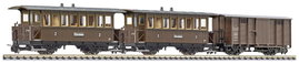 Liliput L340018 H0e készlet 3 db 2 tengelyes B16 és AB Freightwg személygépkocsiból. Gwk101 a Ziller