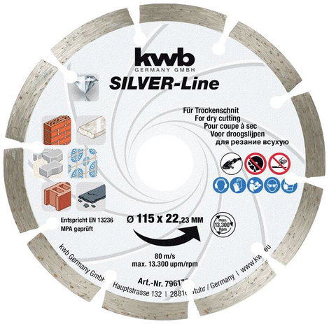 kwb 796170 Gyémánt bevonatú vágótárcsa Ø 115 mm Furat átmérő 22.23 mm Tégla, Beton 1 db
